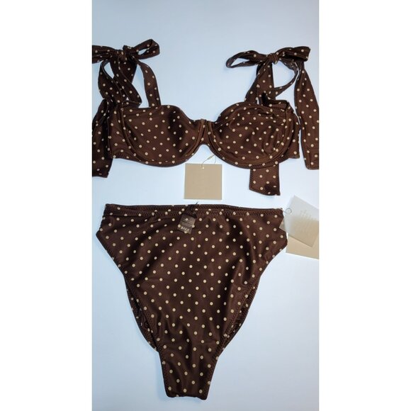 SAME NWT Los Angeles Brown Polka Dot Bikini Set - Picture 1 of 13